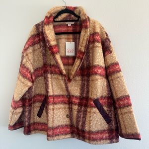 NWT Knox Rose Jacket Coat With Buttons Plaid Plus Size